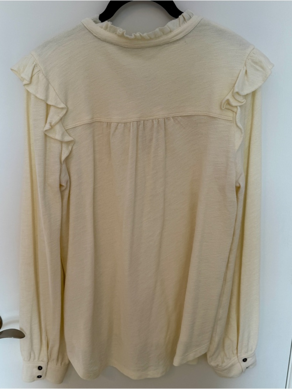 Anthropologie—-Pilcro Cream Ruffle-Trim Button Henley. Size medium - Picture 5 of 5